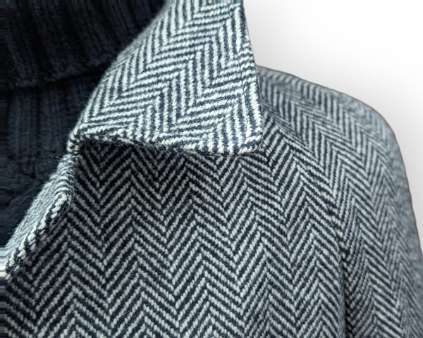 Vintage Canda Heavy Tweed Balmacaan Coat 40/42 Grey Herringbone 3-button Pure Wool