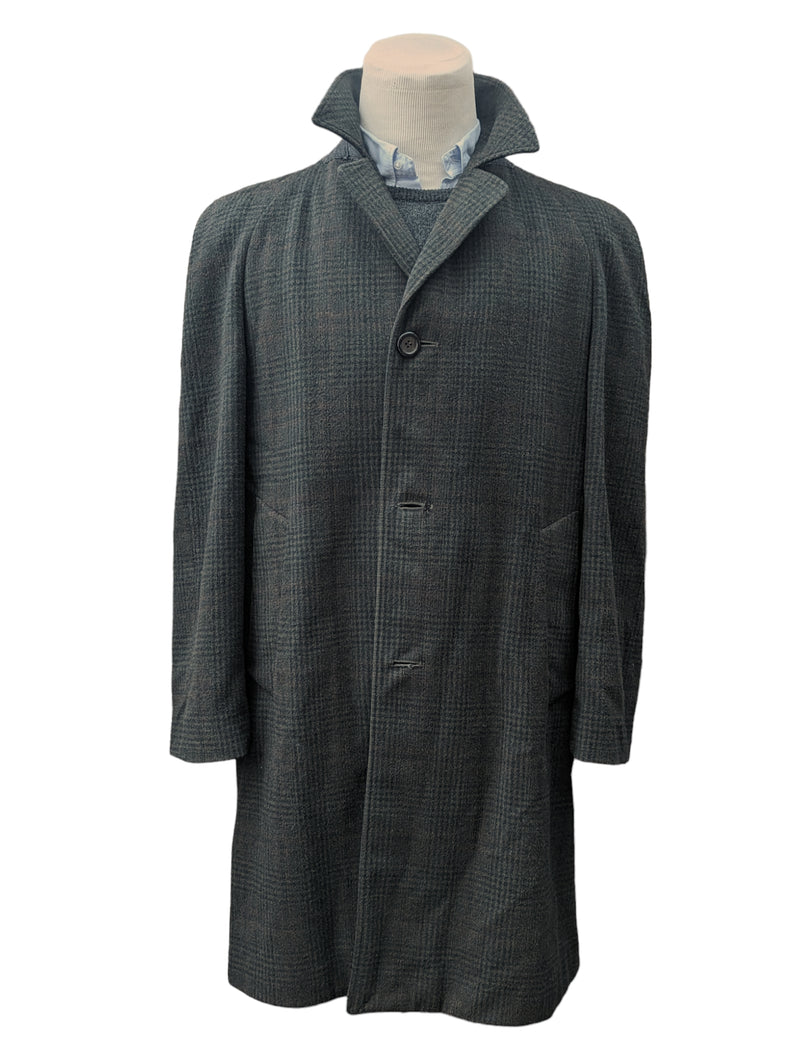 Vintage Dunn & Co. Balmacaan Coat 40/42 Dark Brown Plaid 3-button pure wool