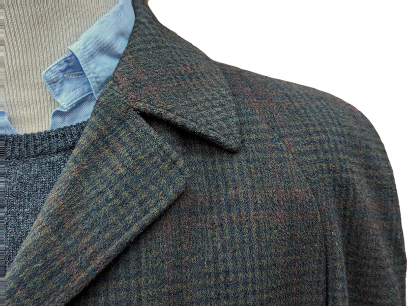 Vintage Dunn & Co. Balmacaan Coat 40/42 Dark Brown Plaid 3-button pure wool