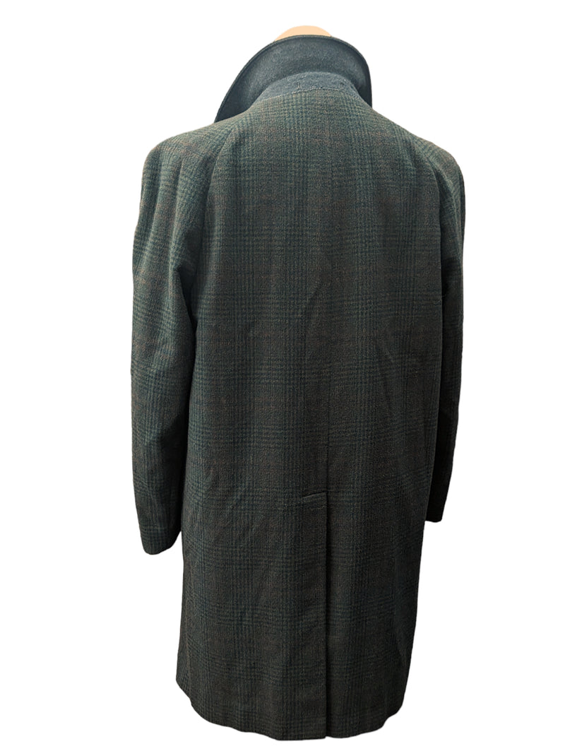 Vintage Dunn & Co. Balmacaan Coat 40/42 Dark Brown Plaid 3-button pure wool