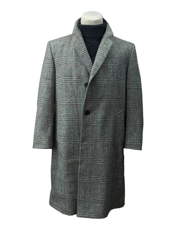 Vintage Norman Simmons Co Tweed Coat L/42 Earthy Grey Plaid 3-button Pure Wool Crombie
