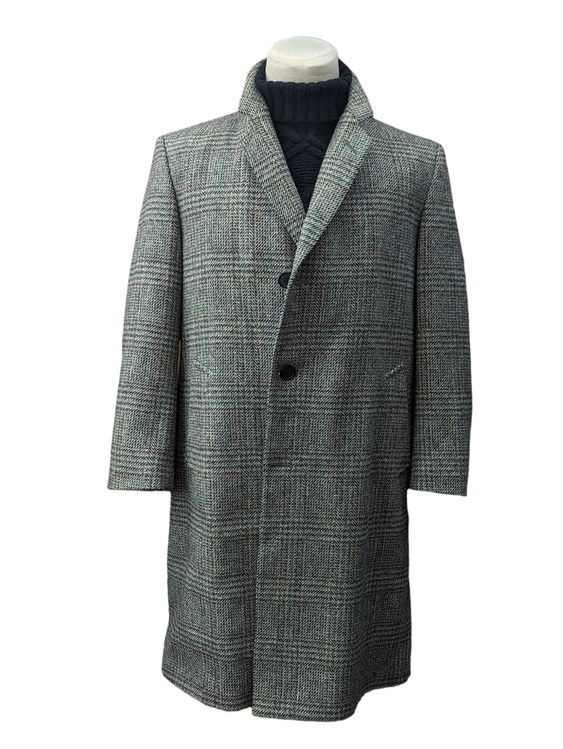 Vintage Norman Simmons Co Tweed Coat L/42 Earthy Grey Plaid 3-button Pure Wool Crombie