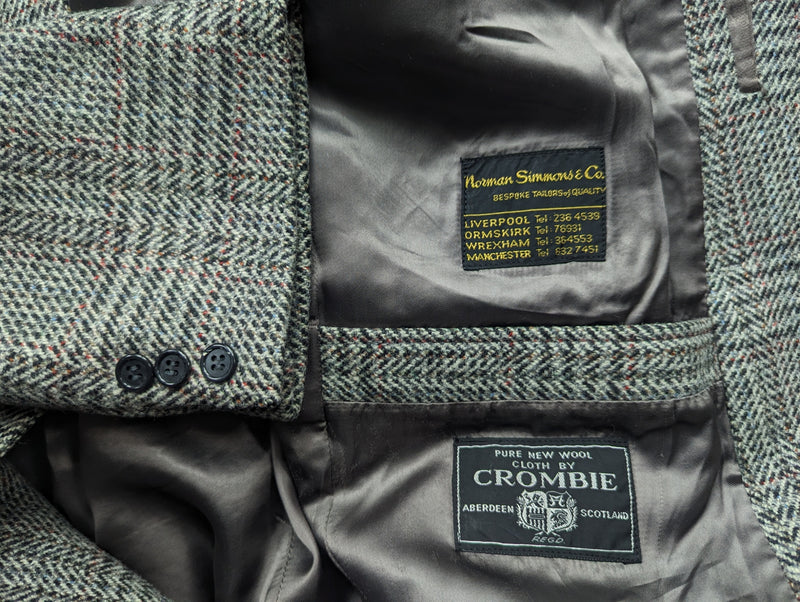 Vintage Norman Simmons Co Tweed Coat L/42 Earthy Grey Plaid 3-button Pure Wool Crombie