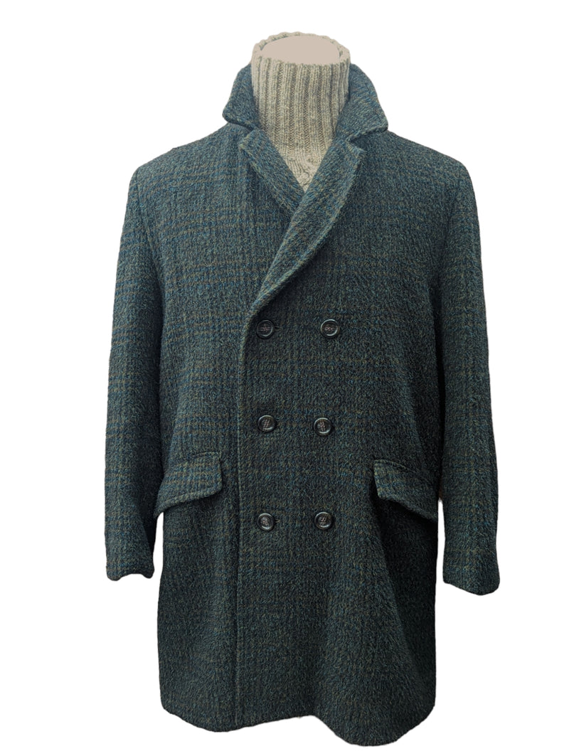 Vintage Burton DB Coat L/XL Muted Dark Green Check Wool/Cashmere/Mohair