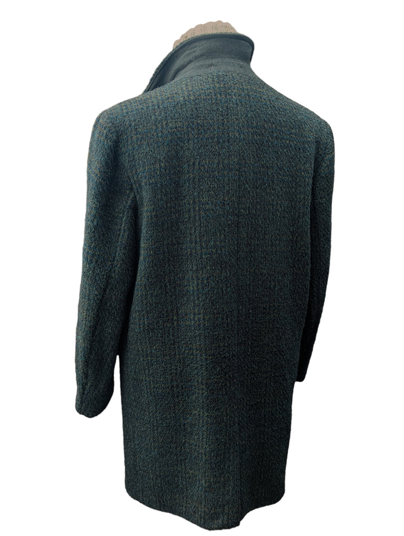 Vintage Burton DB Coat L/XL Muted Dark Green Check Wool/Cashmere/Mohair