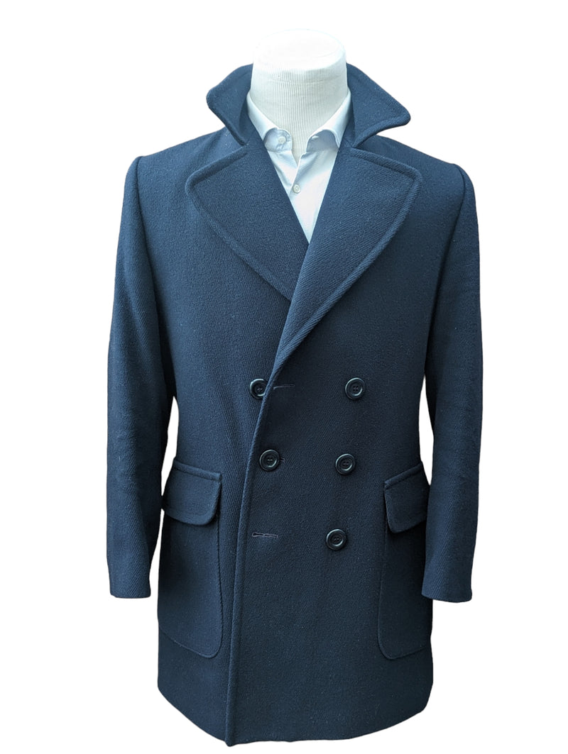 Dhobi English Pea Coat S/38R Navy Blue Pure Heavy Wool