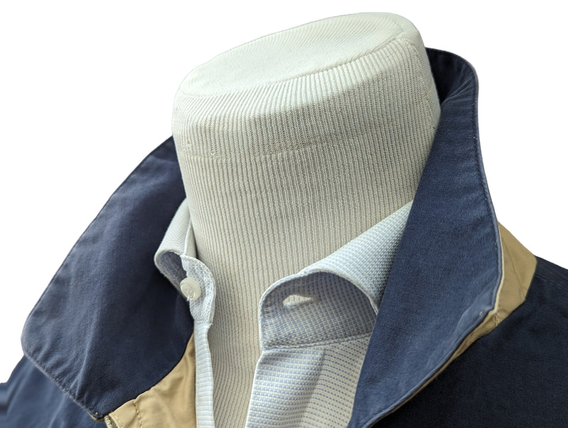 Hackett Reversible Jacket M Tan/Navy Zip Front Nylon/Cotton