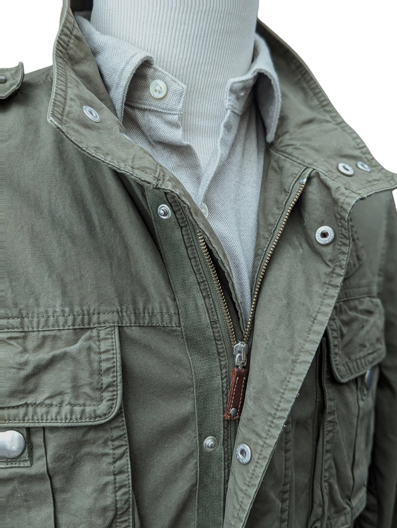 Hackett Field Jacket L Faded Khaki Green Cotton