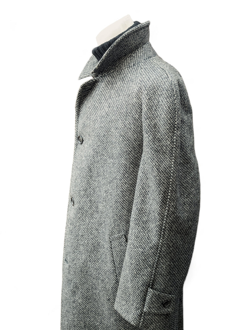 Vintage Kynoch Heavy Scottish Tweed Balmacaan Coat 46R Grey 3-button Pure Wool