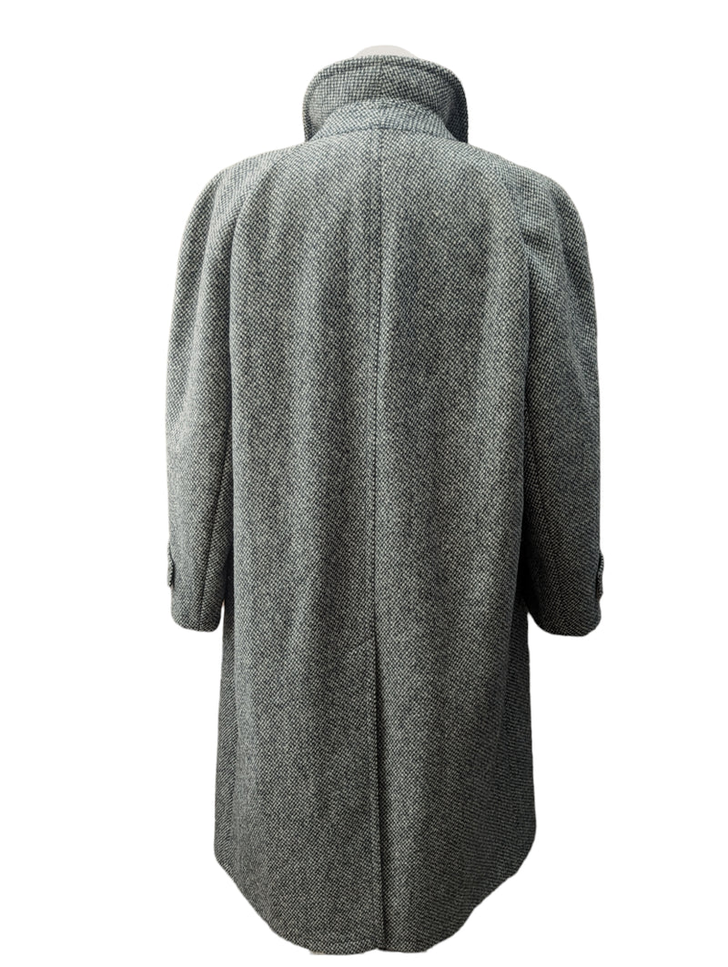 Vintage Kynoch Heavy Scottish Tweed Balmacaan Coat 46R Grey 3-button Pure Wool