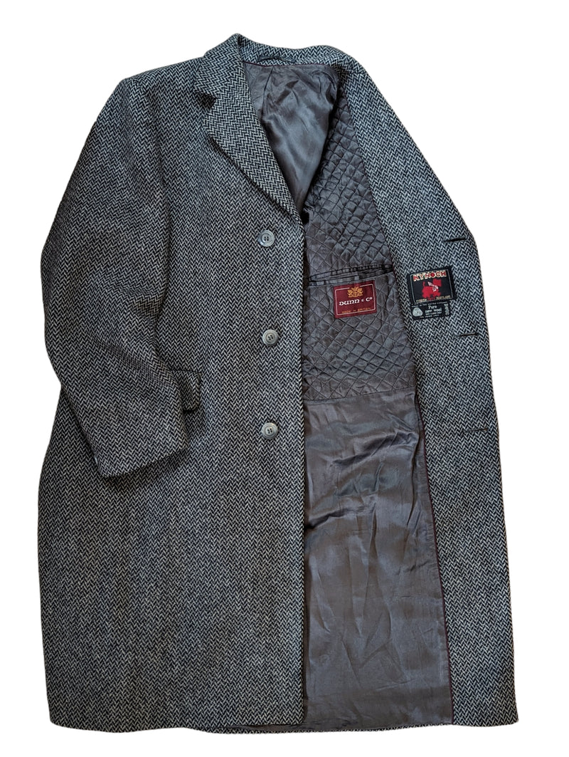 Vintage Dunn & Co. Coat 40R Grey Herringbone 3-button Pure Kynoch Wool Tweed