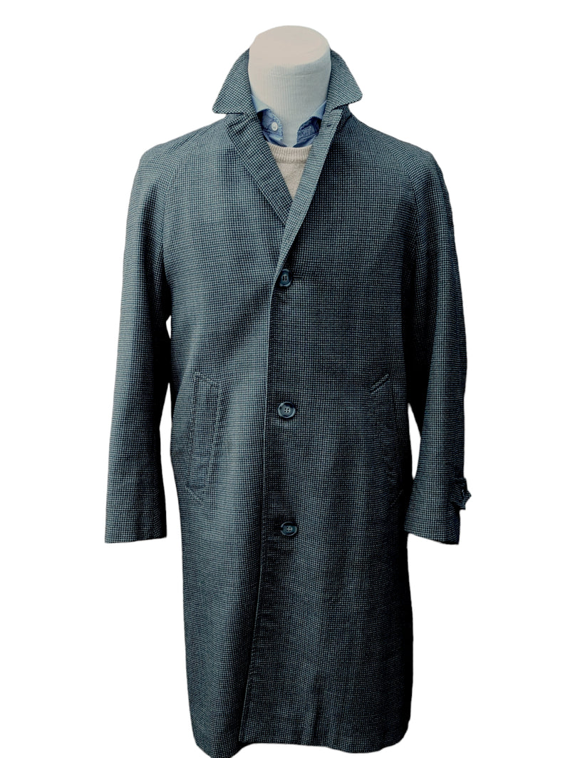 Vintage Nicholson Balmacaan Trench Coat 38R Green/Brown/Grey Houndstooth Check 3-button Pure wool