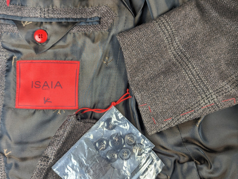Isaia Sport Coat 38R Soft Brown Plaid Wool/Silk