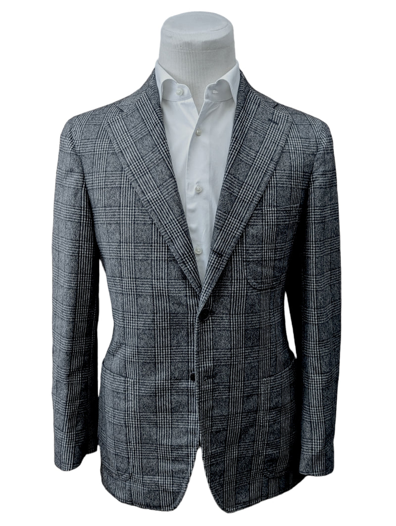 Isaia for Riviera Sport Coat 41R Black/White Plaid Rolling 3-button Pure cashmere