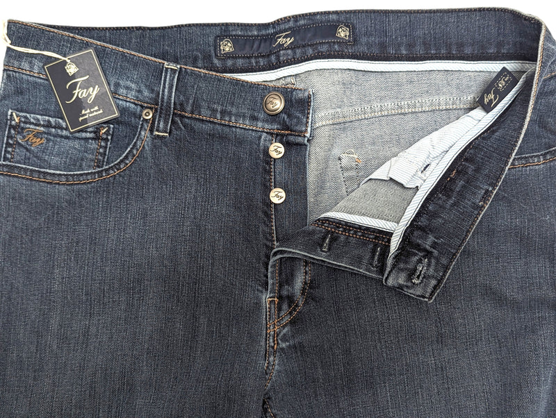 Fay Jeans 38 Washed Mid Blue 5 pocket cotton/elastane denim