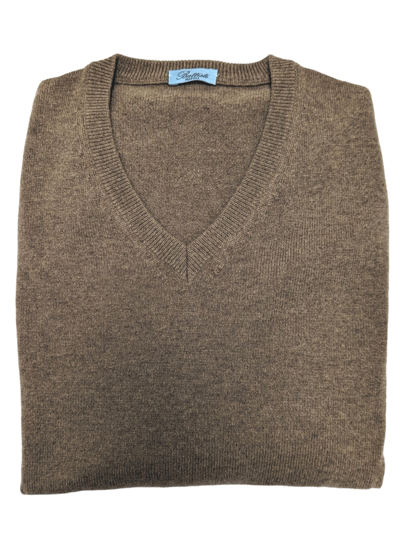 Battisti Sweater S/M 50 Mushroom brown V-neck Pure cashmere