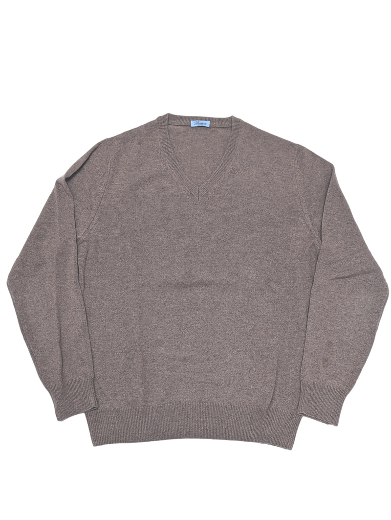 Battisti Sweater S/M 50 Mushroom brown V-neck Pure cashmere