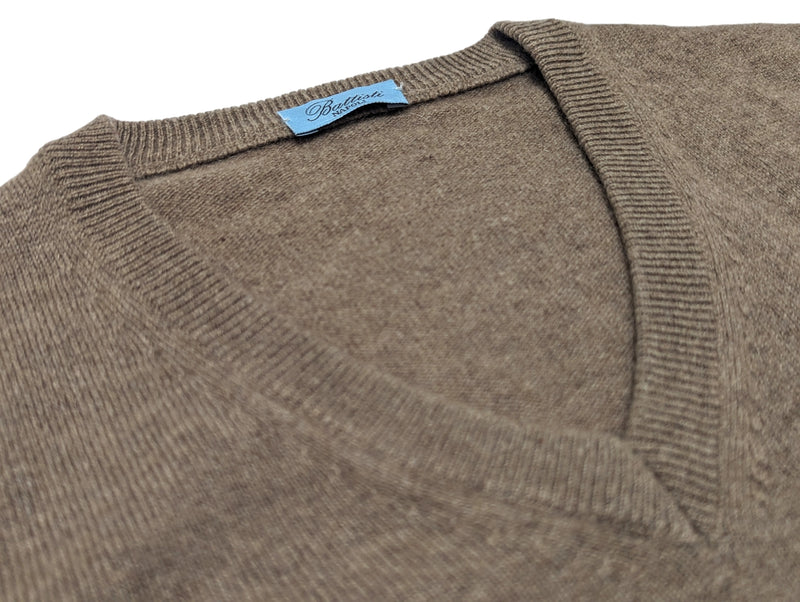 Battisti Sweater S/M 50 Mushroom brown V-neck Pure cashmere