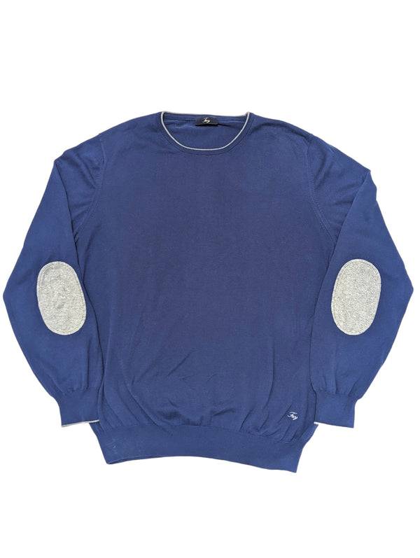 Fay Sweater XXL/58 Blue Trimmed Cotton Crewneck