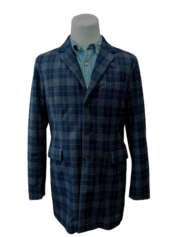 Peuterey Car Coat M/50 Navy/Grey Plaid Soft Wool