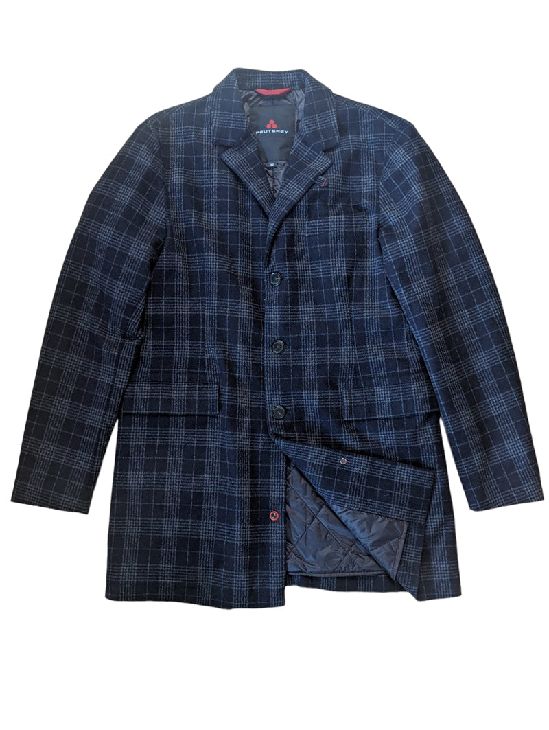 Peuterey Car Coat M/50 Navy/Grey Plaid Soft Wool