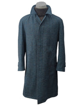 Vintage Dunn & Co. Balmacaan Coat 40/42 Teal Blue-Green Plaid 4-button Wool.Tweed