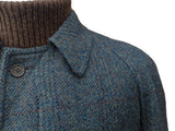 Vintage Dunn & Co. Balmacaan Coat 40/42 Teal Blue-Green Plaid 4-button Wool.Tweed