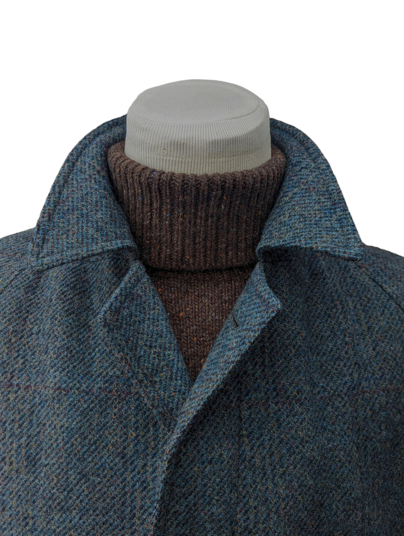 Vintage Dunn & Co. Balmacaan Coat 40/42 Teal Blue-Green Plaid 4-button Wool.Tweed