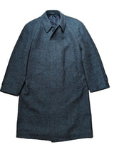 Vintage Dunn & Co. Balmacaan Coat 40/42 Teal Blue-Green Plaid 4-button Wool.Tweed