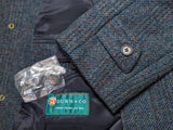 Vintage Dunn & Co. Balmacaan Coat 40/42 Teal Blue-Green Plaid 4-button Wool.Tweed