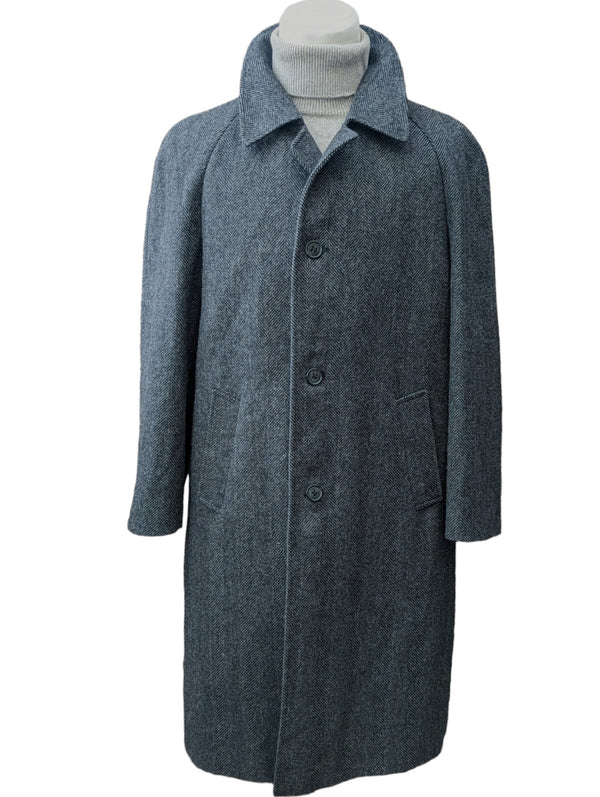 Vintage Canda Balmacaan Coat Large 40/42 Charcoal Herringbone Wool Blend