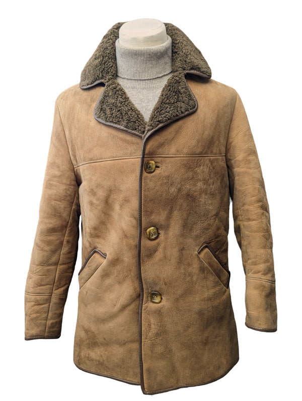 Vintage Leather Lamb Shearling Coat M/40 Light Brown 3-button