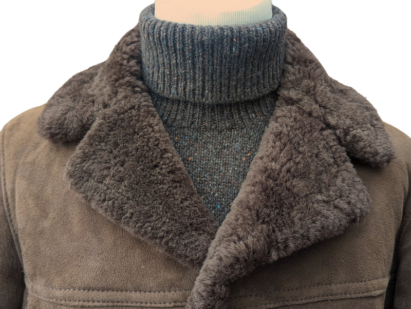Vintage Baily's Leather Lamb Shearling Coat L/XL Brown 3-button
