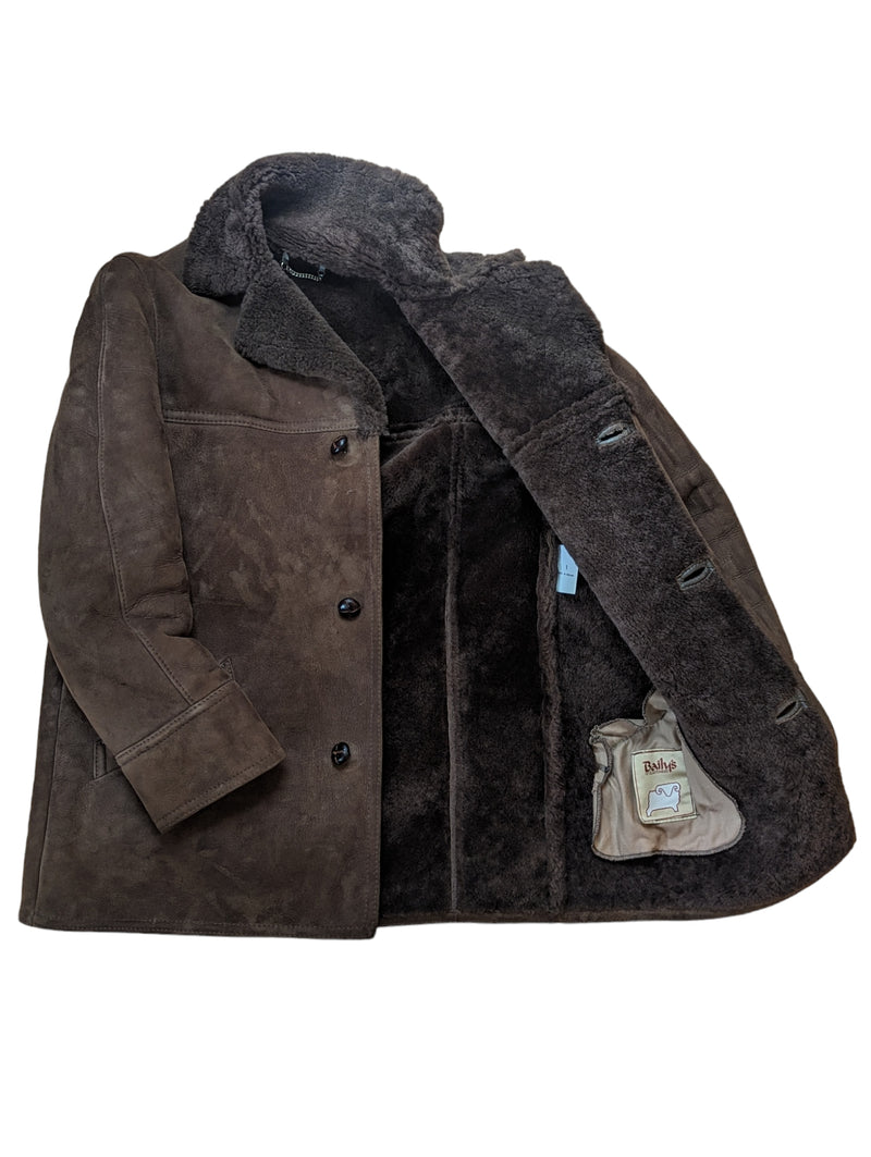 Vintage Baily's Leather Lamb Shearling Coat L/XL Brown 3-button