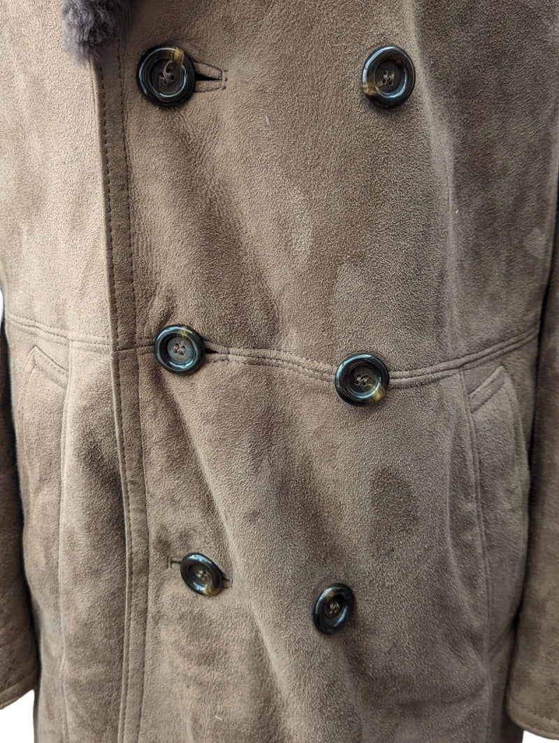 Vintage Peek & Cloppenberg Leather Lamb Shearling Coat L/42 Light Brown Double Breasted