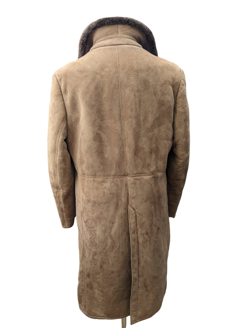 Vintage Peek & Cloppenberg Leather Lamb Shearling Coat L/42 Light Brown Double Breasted