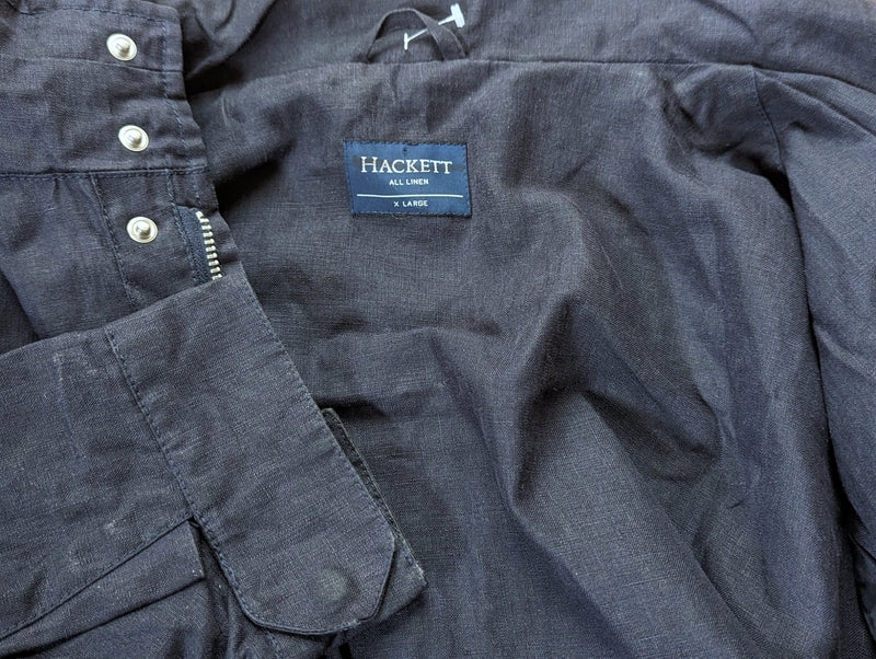 Hackett Safari Field Jacket XL Navy Blue Waxed Linen