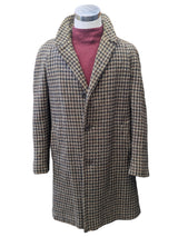 Vintage Marlsbro Tweed Balmacaan Coat L/42 Beige Bold Check 3-button pure wool