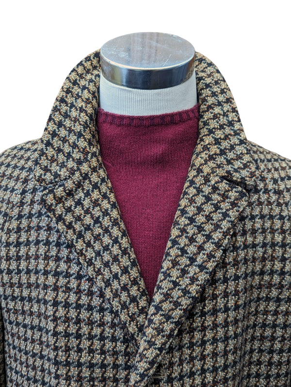 Vintage Marlsbro Tweed Balmacaan Coat L/XL Beige Bold Check 3-button pure wool
