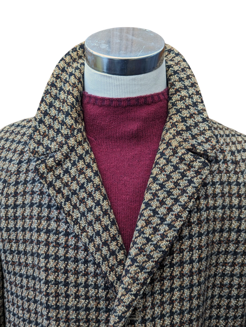 Vintage Marlsbro Tweed Balmacaan Coat L/42 Beige Bold Check 3-button pure wool