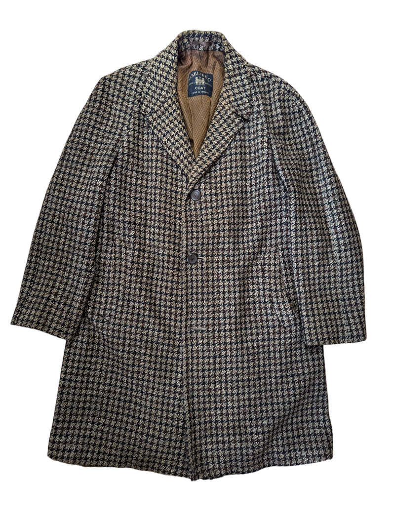 Brown Herringbone Tweed Balmacaan Coat S / Brown