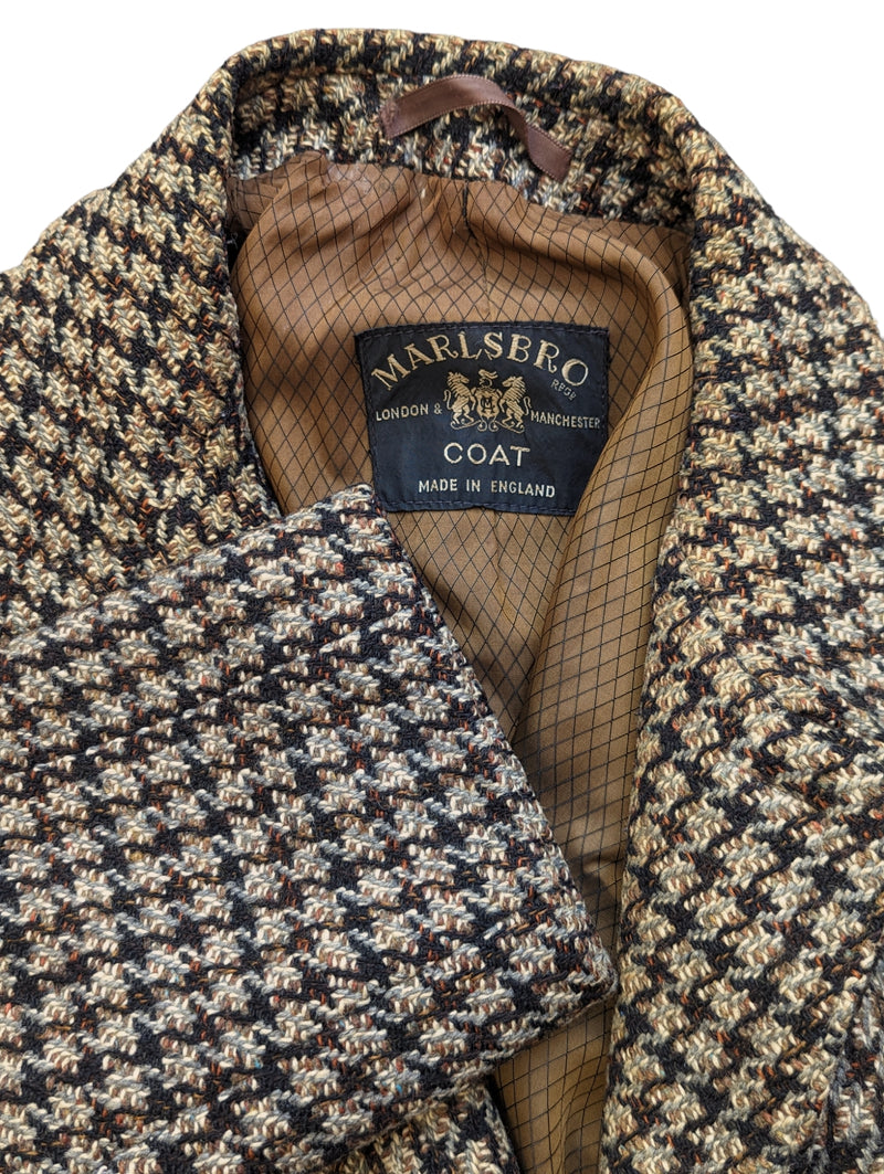 Vintage Marlsbro Tweed Balmacaan Coat L/42 Beige Bold Check 3-button pure wool