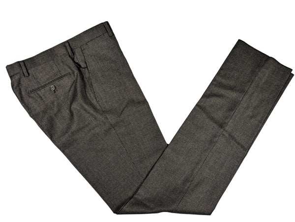 Benjamin Trousers dark earthy grey puppy tooth trim fit flat front wool