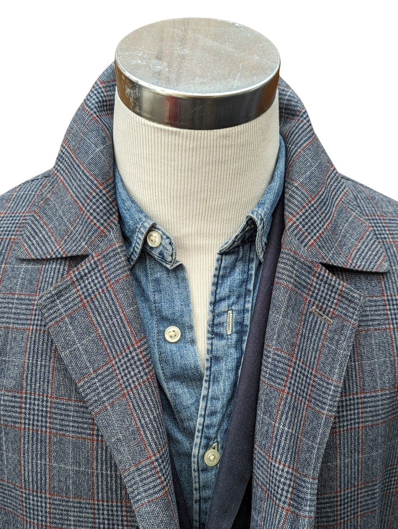 Vintage Dunn & Co. Trench Coat L/42R Grey with Blue/Burgundy Plaid