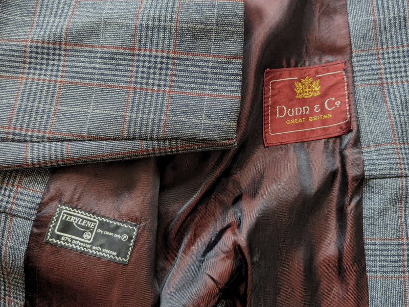 Vintage Dunn & Co. Trench Coat L/42R Grey with Blue/Burgundy Plaid