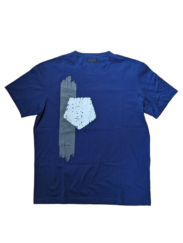 Zegna Tee Shirt L Royal Blue Large Logo Graphic Cotton