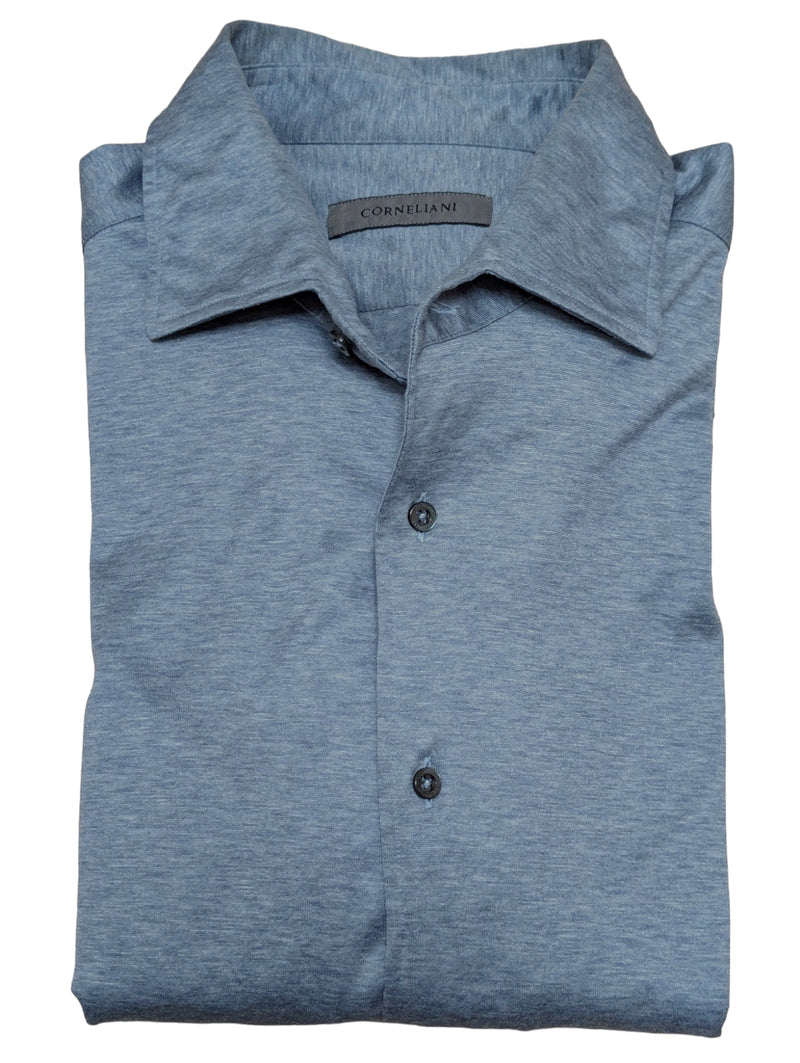 Corneliani Sport Shirt 15.75/M Blue-Grey Cotton Jersey