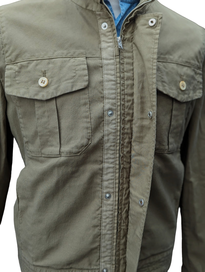 LBM 1911 Jacket Small Dark Beige Snap/Zip front Cotton