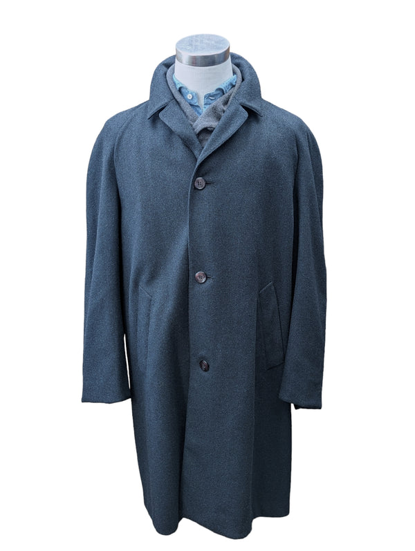 Vintage Burton Royal Warrant Raglan Coat XL/44 Lovat Blue Melange 3-button pure wool