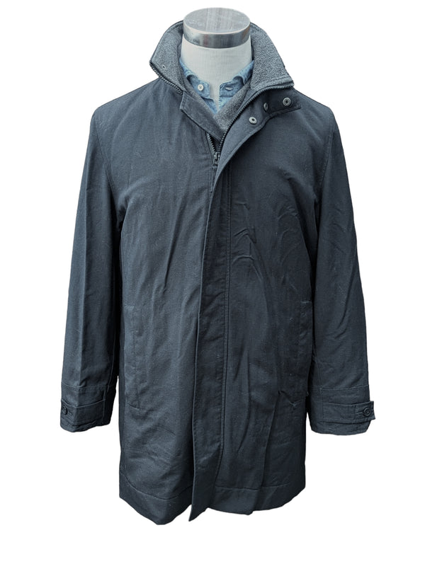 Hackett Car Coat M Black Zip Front Nylon